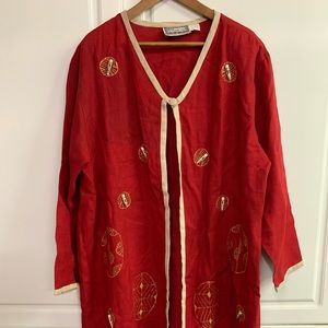 Vtg Molato African Shell Red Duster Jacket Sz XL